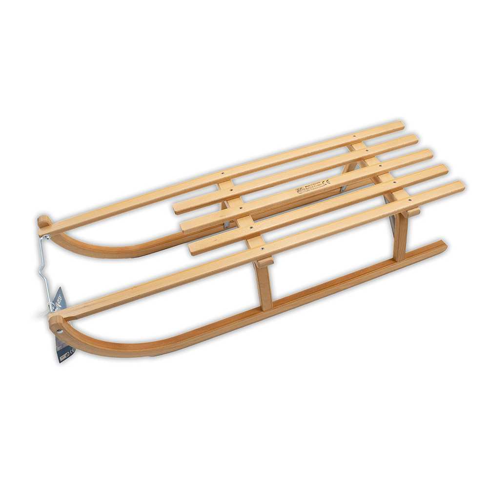 Paket] Holzschlitten Davos 100cm Traditionell mit Lehne und Leine