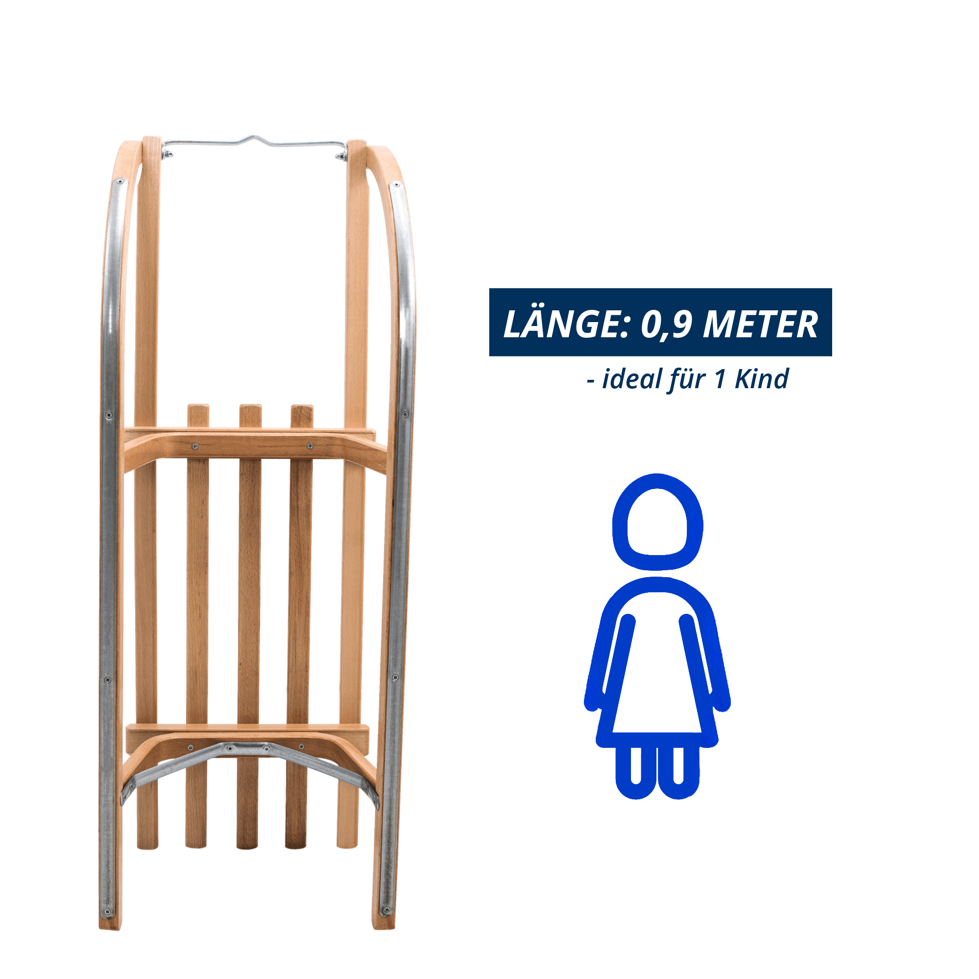 Holzschlitten Davoser Art mit 90 cm Länge, geeignet für ein Kind