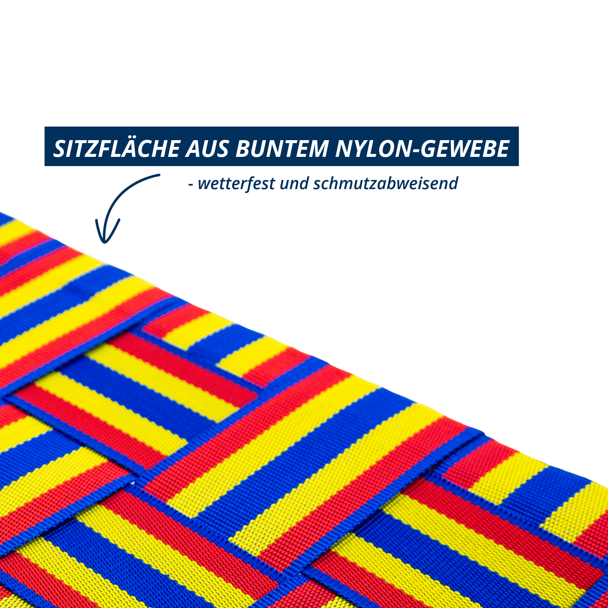 Nahaufnahme der Sitzfläche aus buntem Nylon-Gurtgewebe, wetterfestes und schmutzabweisendes Material auf dem Gebirgsrodel.