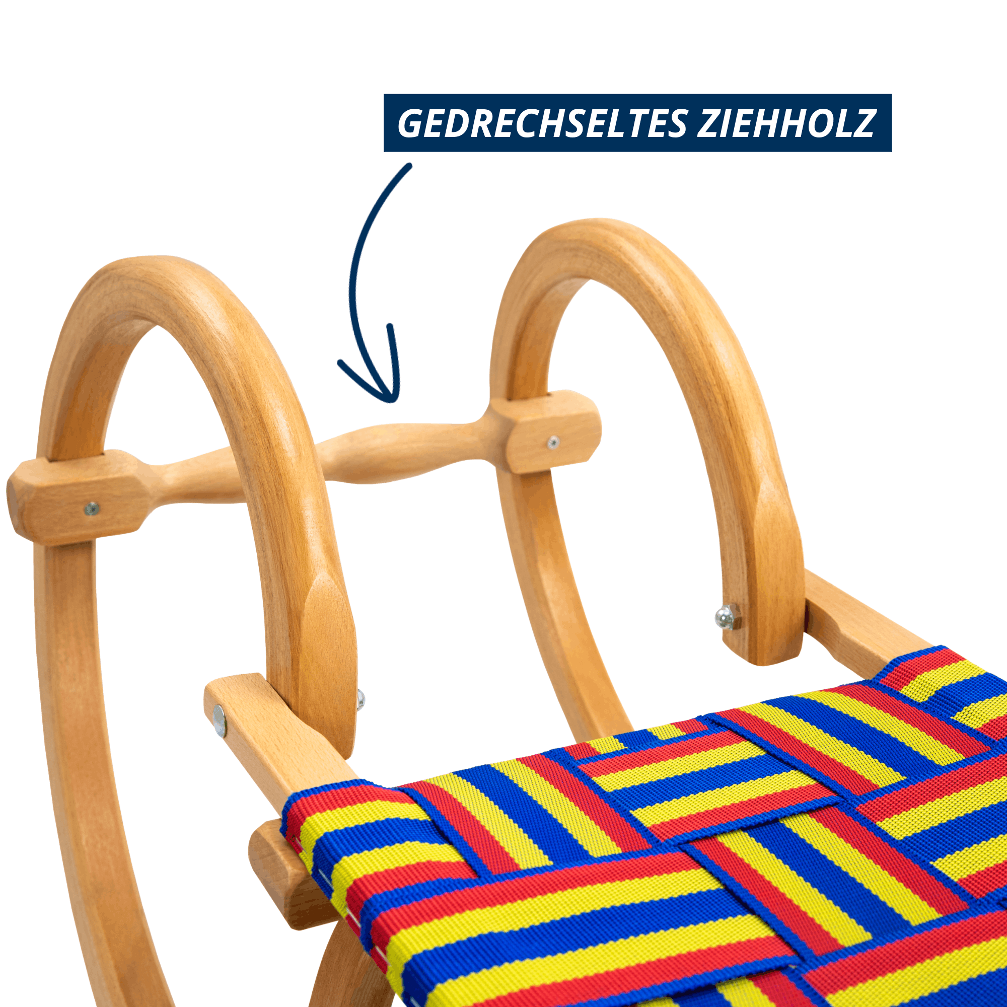 Gedrechseltes Ziehholz aus Buchenholz am Gebirgsrodel, ergonomisch geformt